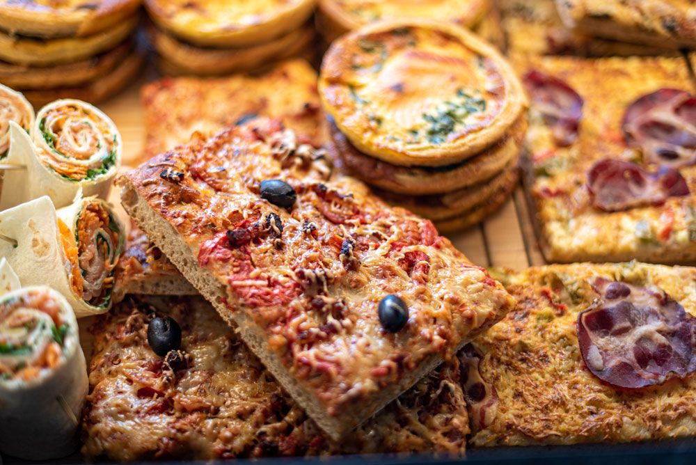 Part de pizza, quiches et wrap